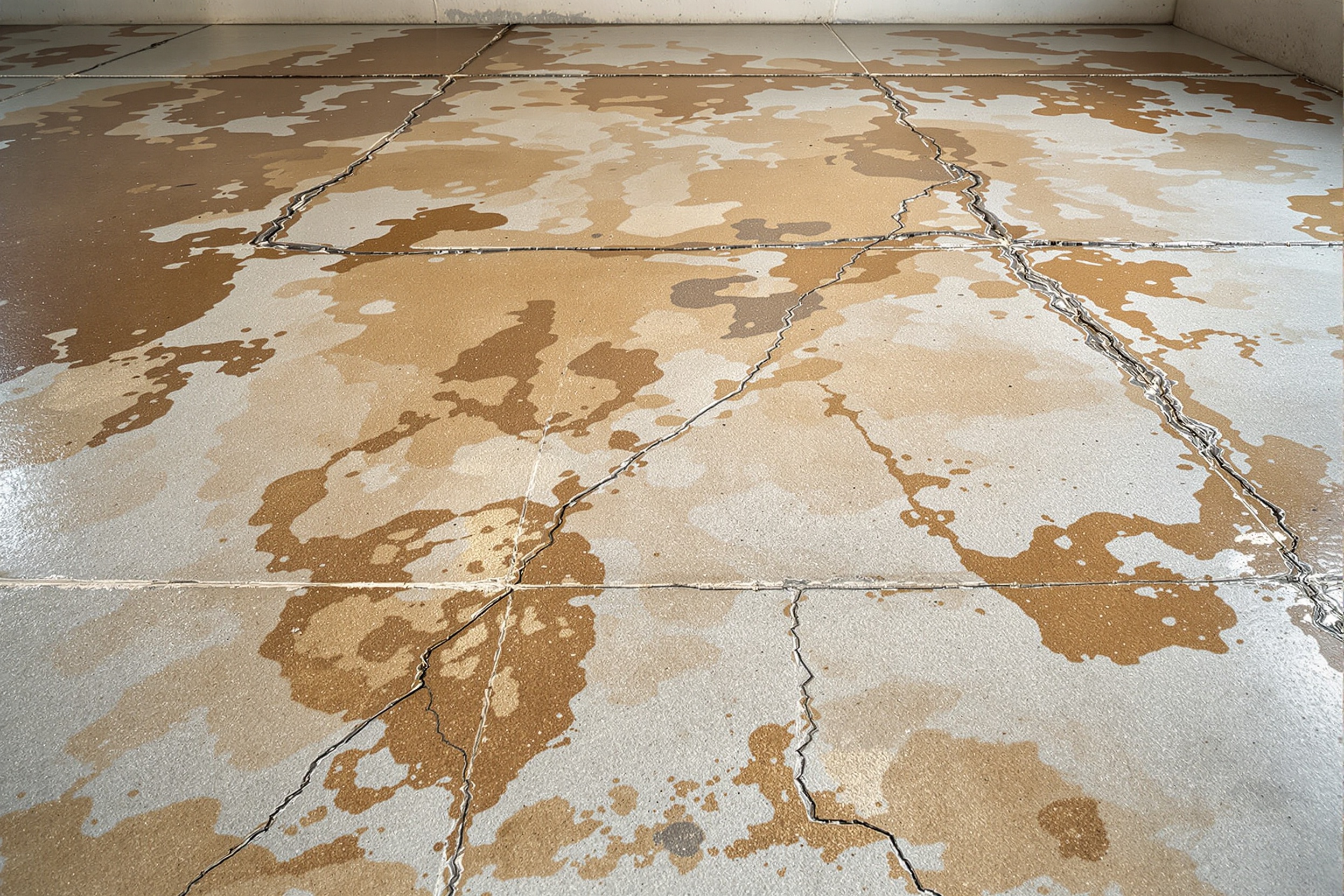 Cochera antes: concreto dañado con manchas