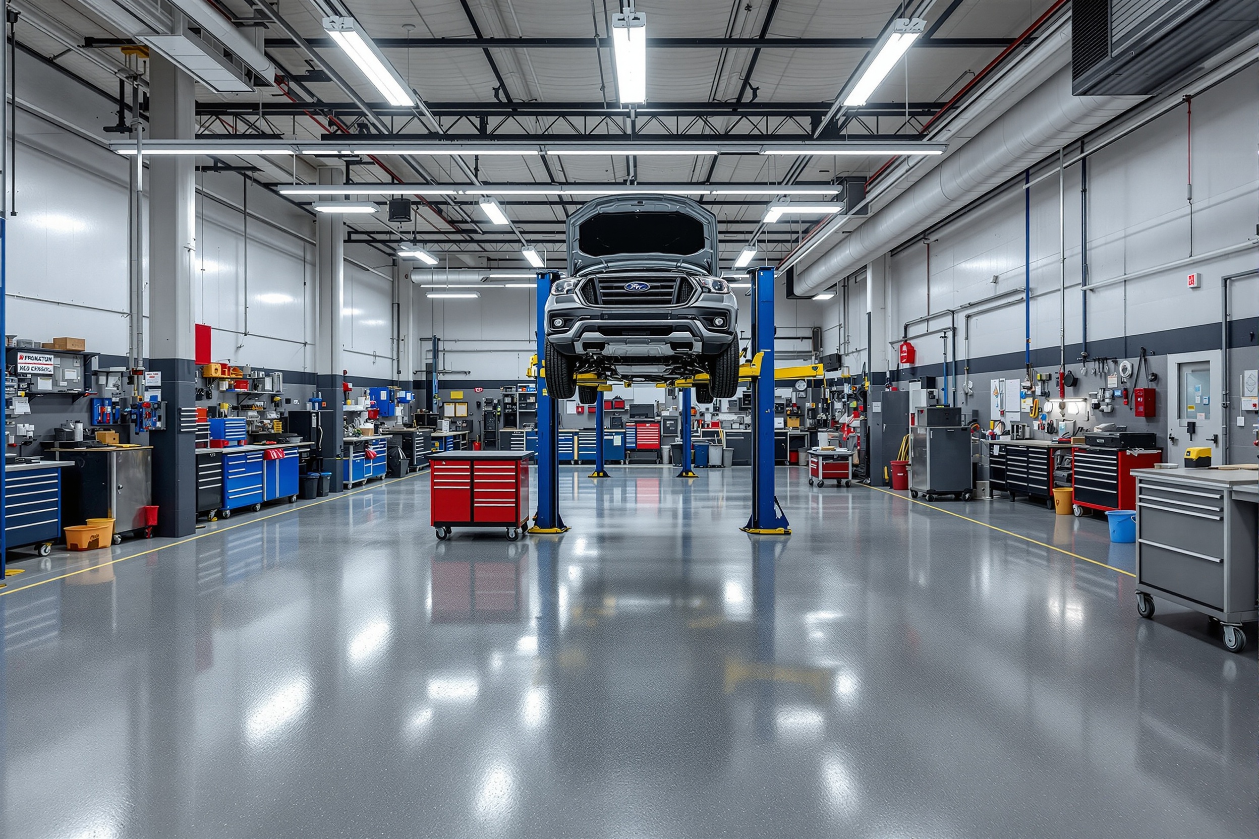 Piso epóxicos industrial en taller mecánico profesional